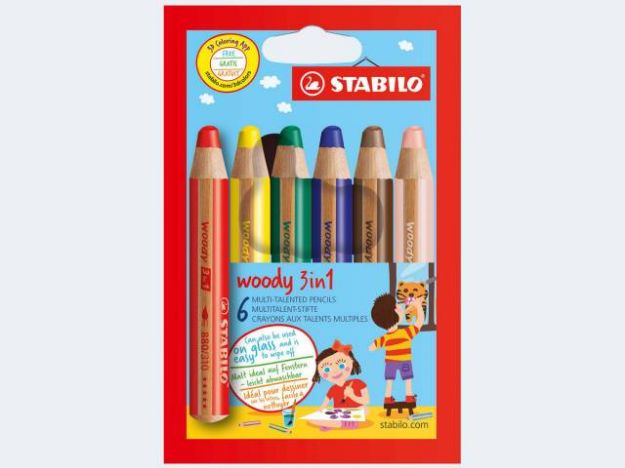 Bild von 6 Woody 3in1 8806 Farb-/Wachs-/Aquarellstift
