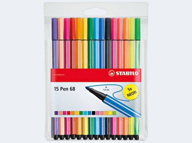 Bild von 10 Stabilo Pen 68 und 5 Neonfarben im Etui - 6815-2