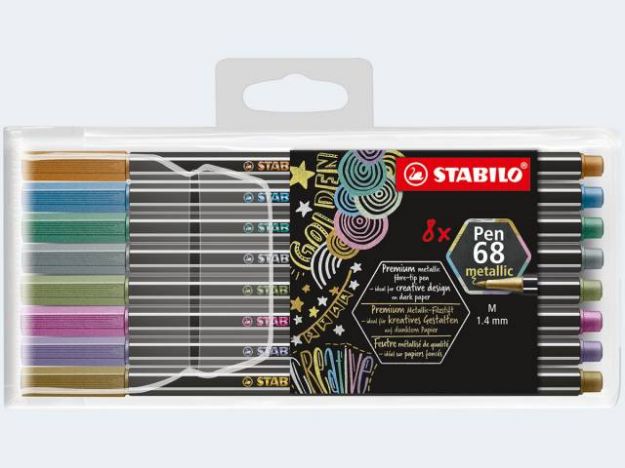 Bild von 8 Stabilo Pen68 metallic im Kunststoffetui - 6808/8-11