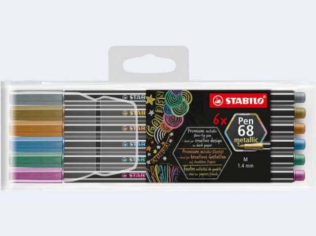 Bild von 6 Stabilo Pen68 metallic im Kunststoffetui - 6806/8-11-01