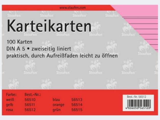 Bild von Karteikarten A5/100 rosa liniert - 56512