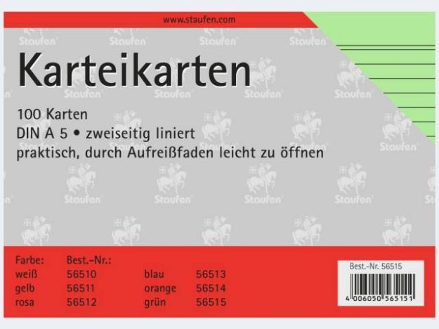 Bild von Karteikarten A5/100 grün liniert - 56515