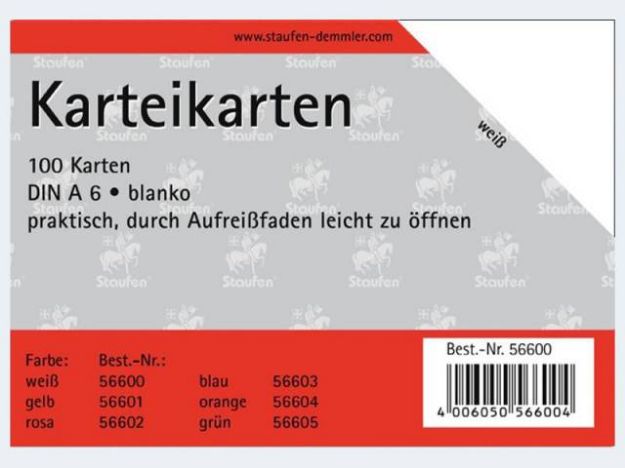 Bild von Karteikarten A6/100 weiss blanco - 56600