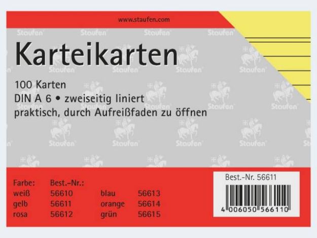 Bild von Karteikarten A6/100 gelb liniert - 56611