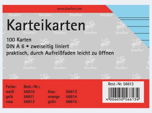 Bild von Karteikarten A6/100 blau liniert - 56613