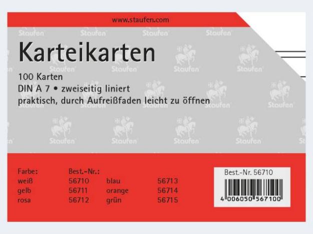 Bild von Karteikarten A7/100 weiss liniert - 56710