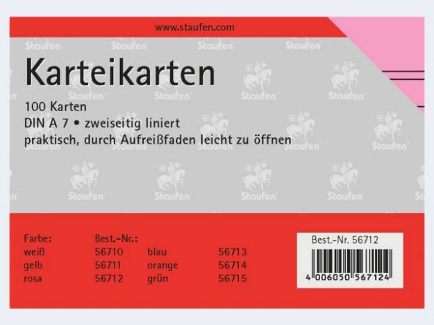 Bild von Karteikarten A7/100 rosa liniert - 56712
