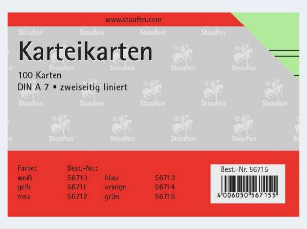 Bild von Karteikarten A7/100 grün liniert - 56715