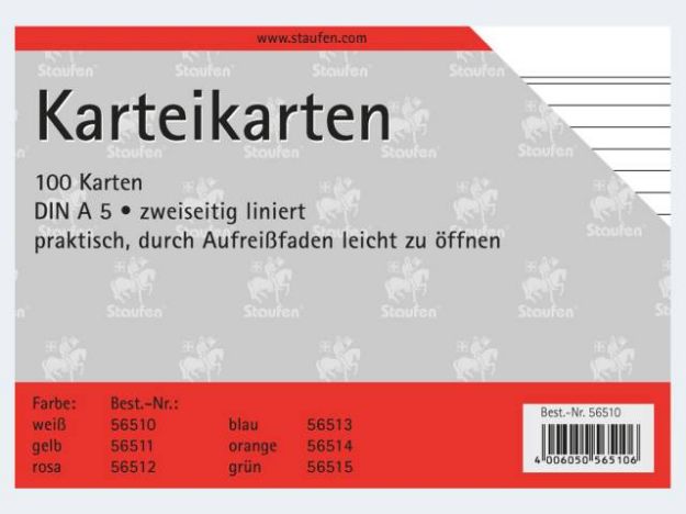 Bild von Karteikarten A5/100 weiss liniert - 56510