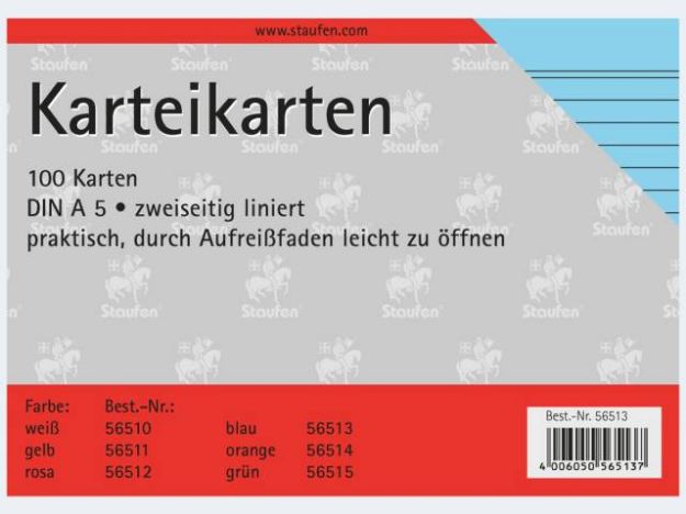 Bild von Karteikarten A5/100 blau liniert - 56513