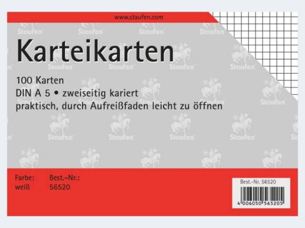 Bild von Karteikarten A5/100 weiss kariert - 56520