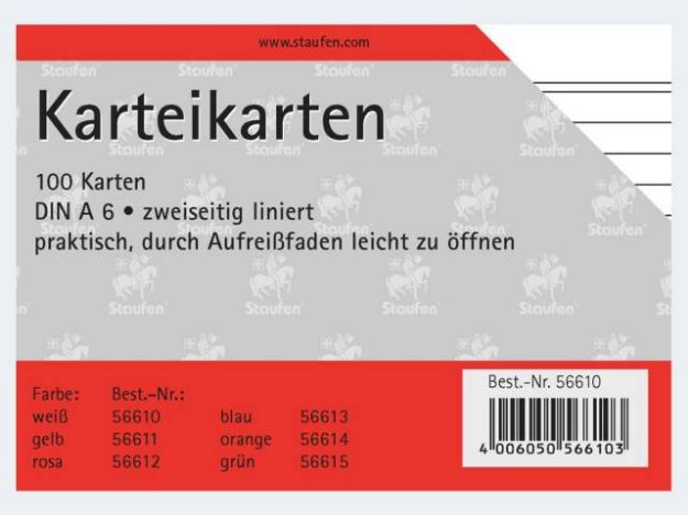 Bild von Karteikarten A6/100 weiss liniert - 56610
