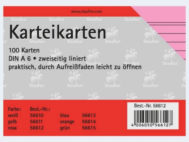 Bild von Karteikarten A6/100 rosa liniert - 56612