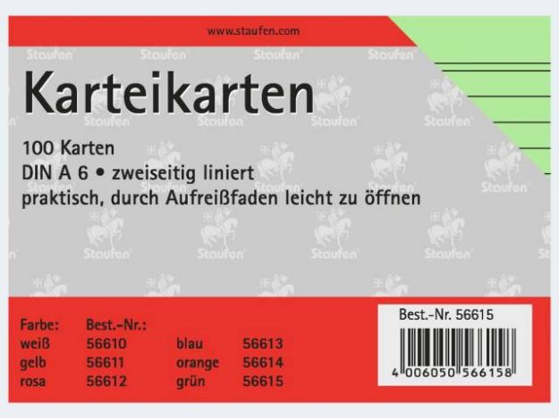 Bild von Karteikarten A6/100 grün liniert - 56615