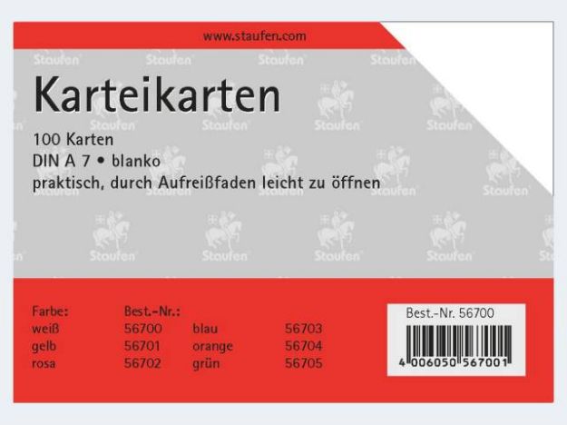Bild von Karteikarten A7/100 weiss blanco - 56700