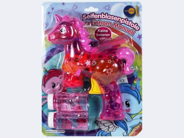Bild von Seifenblasenpistole Einhorn manuell 16cm - 4790