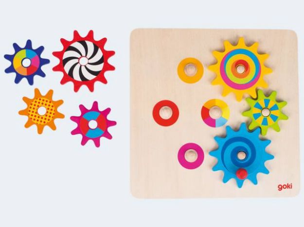 Bild von GOKI Zahnradspiel 7 Räder Holz 21x21cm - 58530