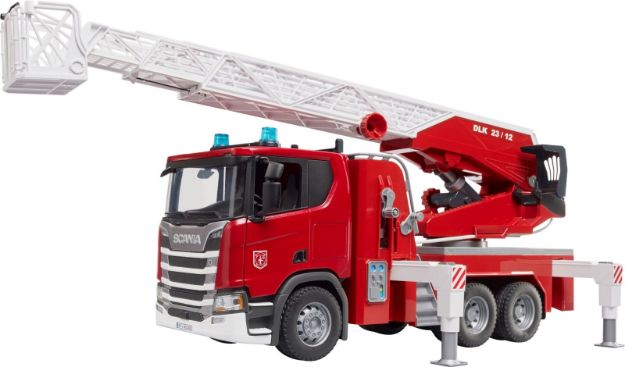 Bild von bruder 03591 Scania Super 560R Feuerwehr mit Drehleiter, Wasserpumpe, L+S Modul