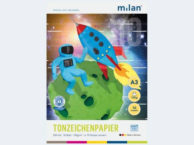 Bild von Milan Tonpapierblock A3 10Bl 130g  - verschiedene Farben - 702