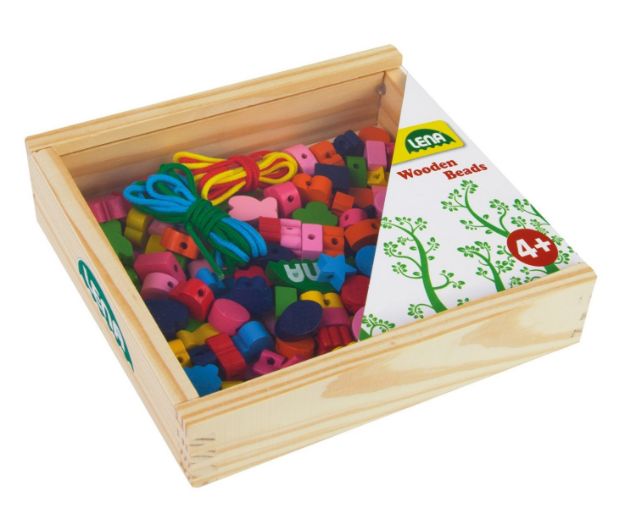 Bild von 164 Holzperlen in Holzkassette verschiedene Formen - 32020