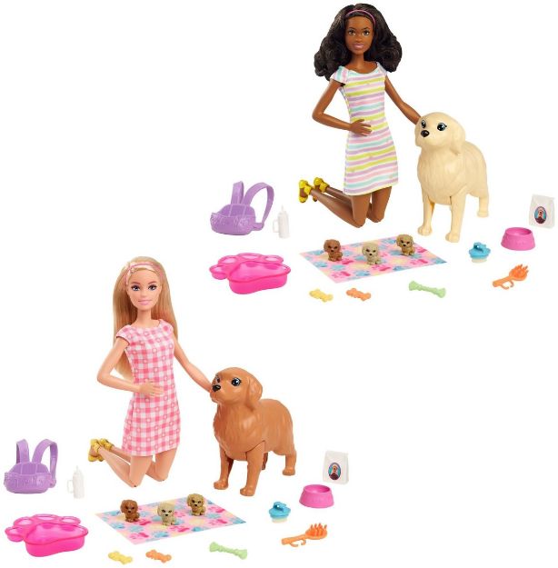Bild von Barbie Puppe (blond) mit Hund und Welpen - HCK75