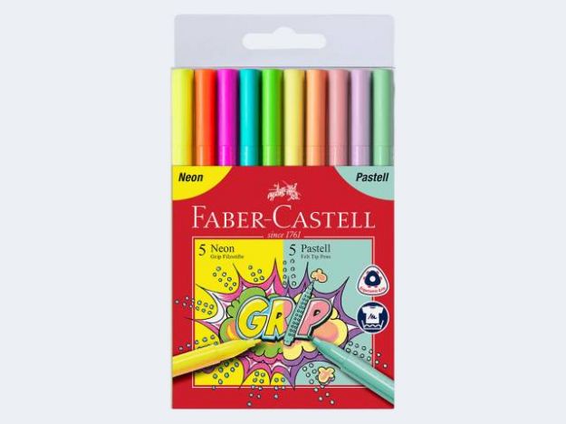 Bild von 10 Grip Filzstifte Neon/Pastel im Etui - 155312