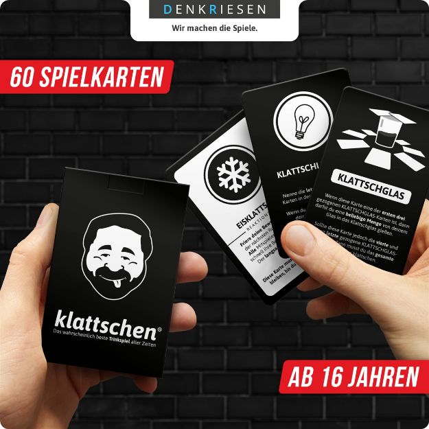 Bild von DENKRIESEN - klattschen® - Trinkspiel - SPIELKARTENKARTON "Das wahrscheinlich beste Trinkspiel aller Zeiten" - KL1110