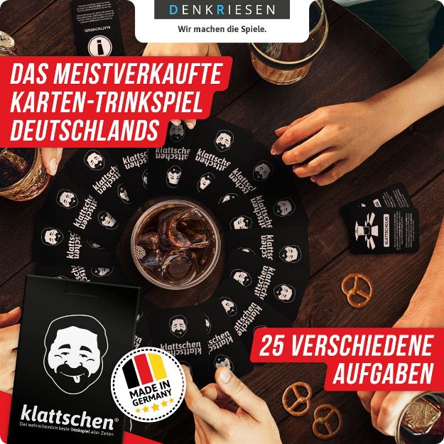 Bild von DENKRIESEN - klattschen® - Trinkspiel - SPIELKARTENKARTON "Das wahrscheinlich beste Trinkspiel aller Zeiten" - KL1110