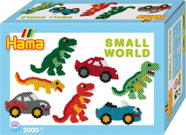 Bild von Hama® Bügelperlen Midi - Geschenkpackung kleine Welt Dinosaurier & Auto blau 2000 - 3502