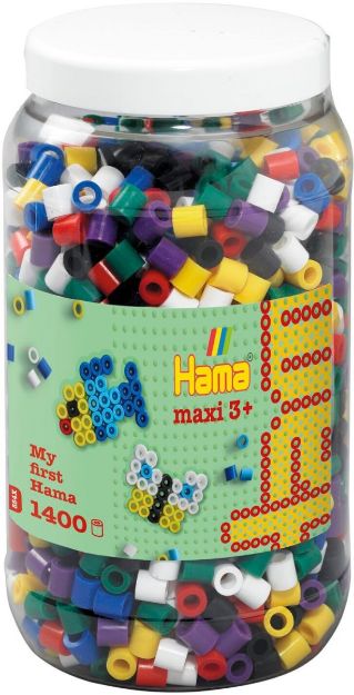 Bild von Hama® Bügelperlen Maxi - Vollton Mix 1400 Perlen (6 Farben) in Aufbewahrungsdose - 8540