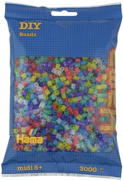 Bild von Hama® Bügelperlen Midi - Transparent Glitter 3000 Perlen - 201-54