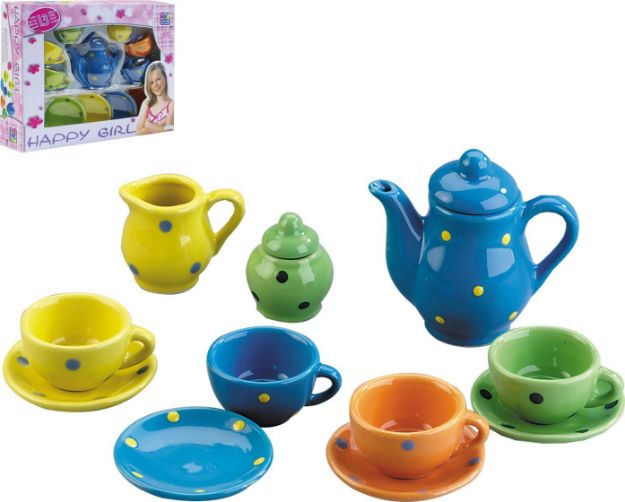 Bild von Porzellan Geschirr 13-teilig bunt bemalt - 47407