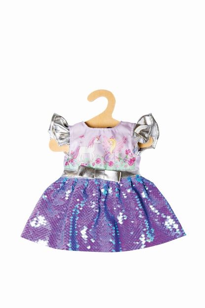 Bild von Puppen-Kleid Fee und Einhorn mit Wendepailletten und silberner Krone, Gr. 35-45 cm - 2131