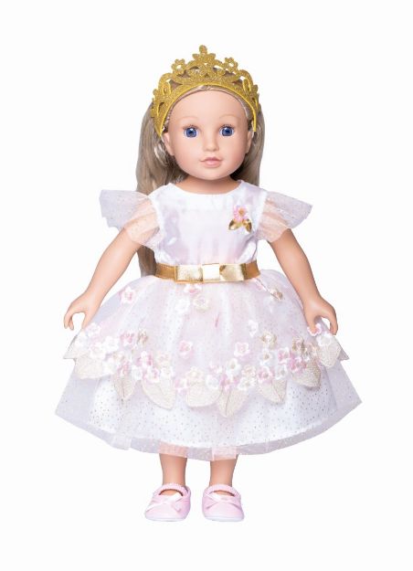 Bild von Puppen-Prinzessinnenkleid Kirschblüte mit goldener Krone, Gr. 35-45 cm - 2132