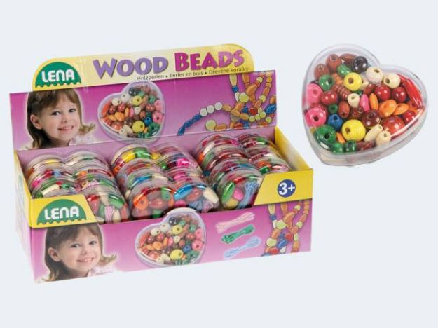 Bild von Holzperlen in Herzdose - Eine Verkaufseinheit = 12 Stück - 32043