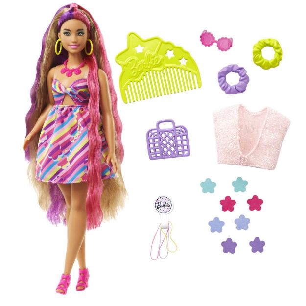 Bild von Mattel HCM89 Barbie Totally Hair Puppe im Blumenlook, 21,6 cm langes Fantasiehaar, 15 Zubehörteile, ab 3 Jahren