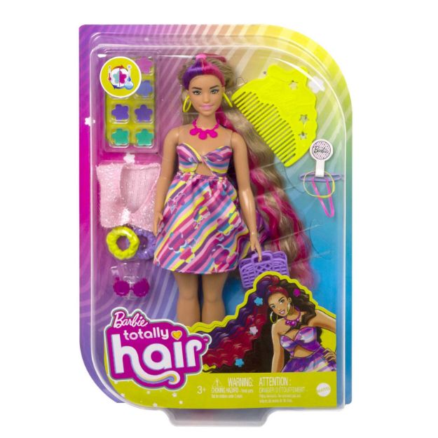 Bild von Mattel HCM89 Barbie Totally Hair Puppe im Blumenlook, 21,6 cm langes Fantasiehaar, 15 Zubehörteile, ab 3 Jahren