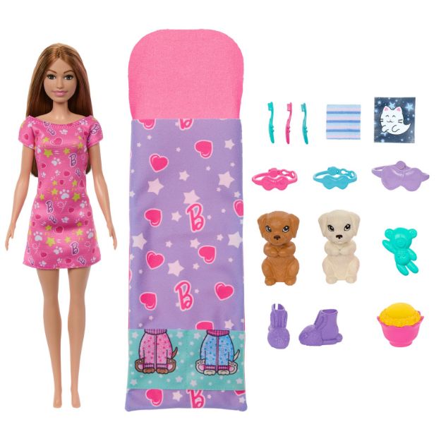 Bild von Barbie Puppe und Welpen Pyjama-Party-Spielset