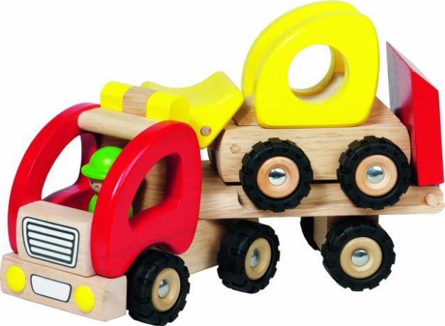 Bild von GOKI Tieflader natur Holz Gummireifen 34x8x12cm - 55963