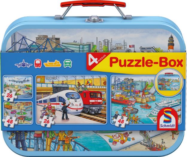 Bild von Schmidt Spiele Puzzle-Box Verkehrsmittel im Metallkoffer, 2x26 Teile, 2x48 Teile - 56508