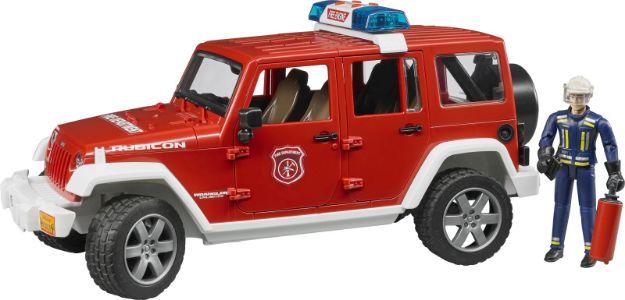 Bild von Bruder 02528 Jeep Wrangler Unlimited Rubicon Feuerwehrfahrzeug mit Feuerwehrmann