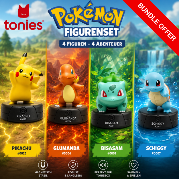 Bild von VÖ 20.08.2026 BUNDLE - Pokémon Figurenset - Tonies (4er-Set) - Pikachu + Glumanda + Schiggy + Bisasam