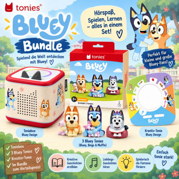 Bild von VÖ 22.10.2026 BUNDLE - Bluey - Bluey Tonies 3er-Set + Tonieplay Game M - Bluey Spielspaß den ganzen Tag + Toniebox 2 Hülle - Bluey